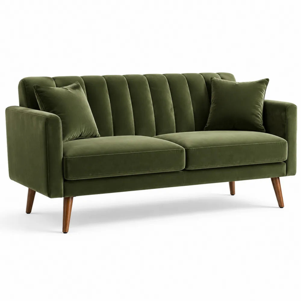 Sofa welurowa zielona z poduszkami