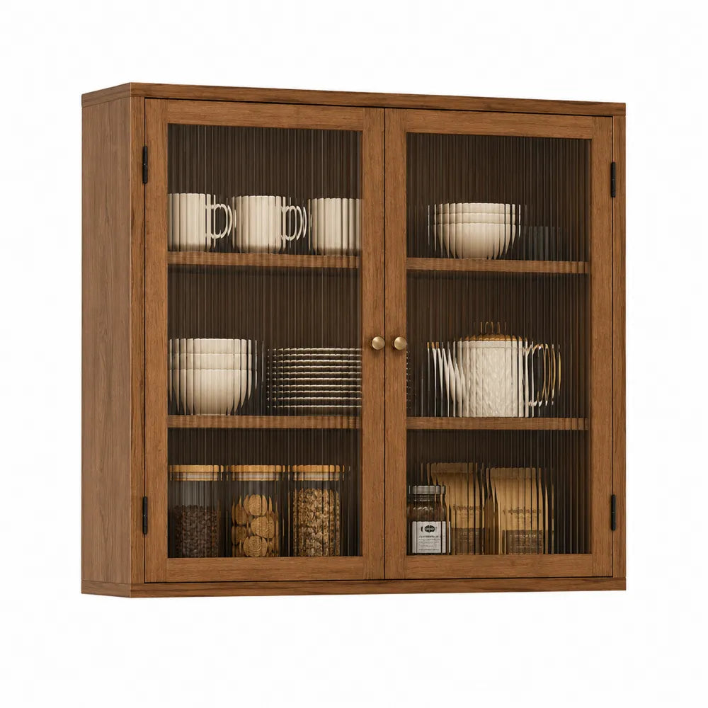 Szafka ścienna z drzwiami ze szkła falistego dębowa 80x30x90 cm