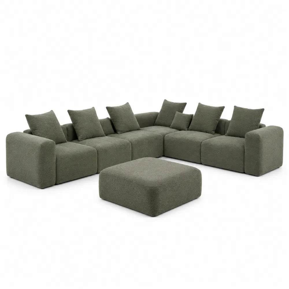Modułowa sofa narożna zielona tkanina Poliester