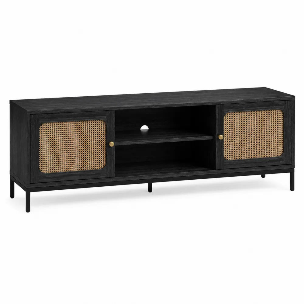 Szafka RTV z drewnem i rattanem 180 cm