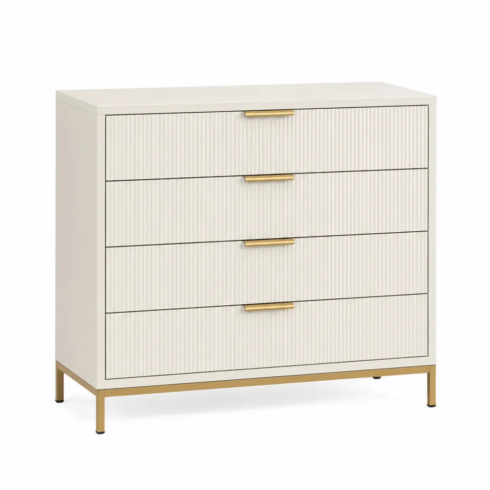 Komoda z 4 szufladami z płyty MDF Kremowy/Złoty 100x80x40 cm