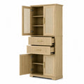 Kredens drewniany z rattanowymi panelami i metalowymi uchwytami 180 cm