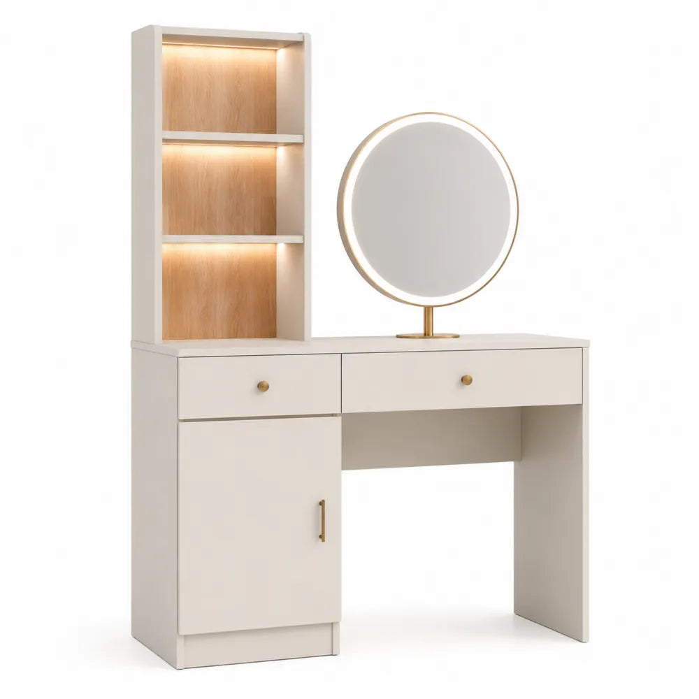 Toaletka z lustrem LED MDF Kremowy