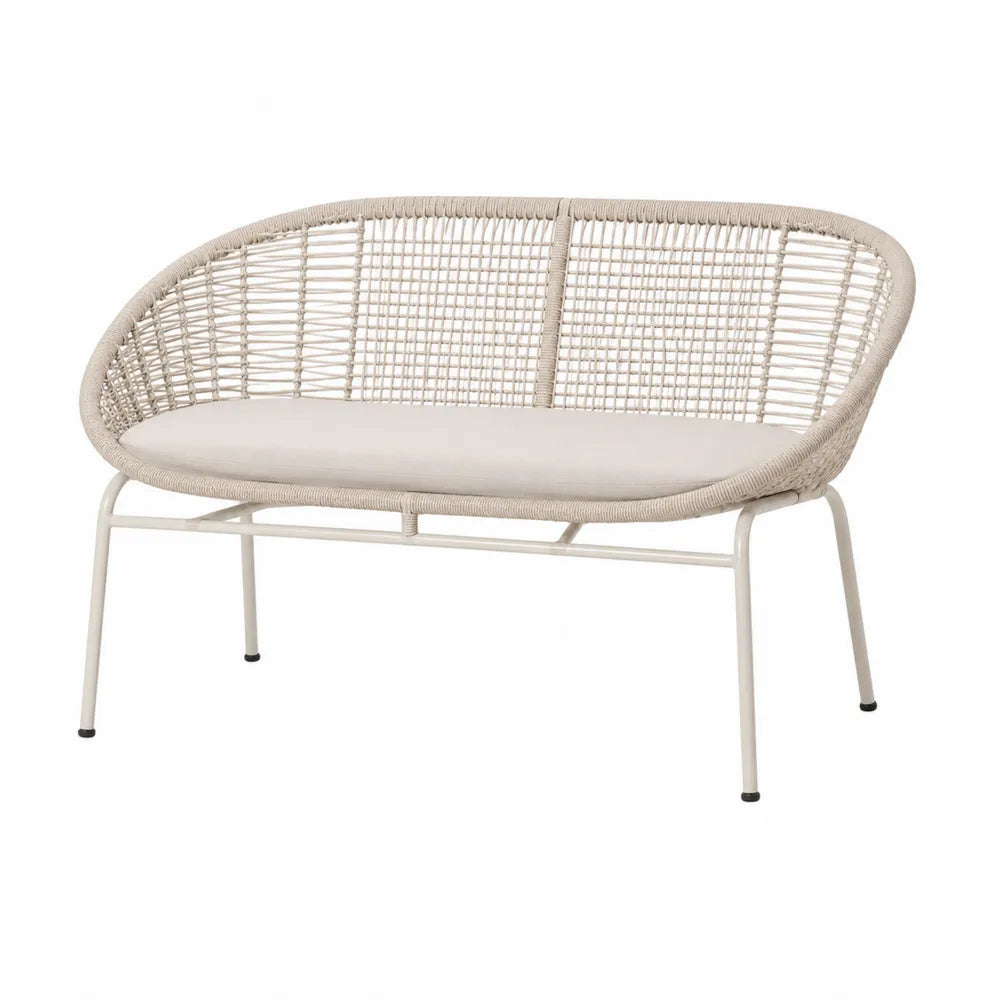 Sofa ogrodowa z technorattanu, metalowe nogi, beżowa