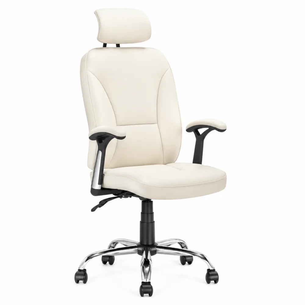 Krzesło biurowe ergonomiczne z ekoskóry kremowe z regulacją