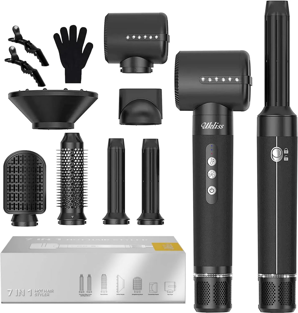 UKLISS, Prostownica do włosów, Suszarka do włosów i styler powietrza 7 in 1 Pro