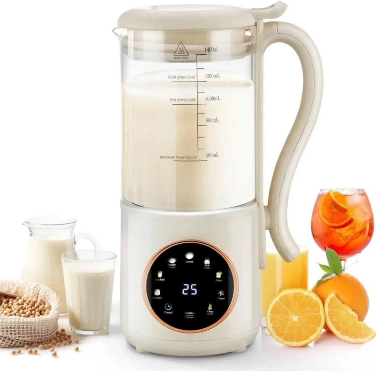 SanBouSi spieniacz do mleka, Maszyna do mleka, maszyna do mleka roślinnego i mleka orzechowego, 1400 ml, drewno, do domowego mleka roślinnego