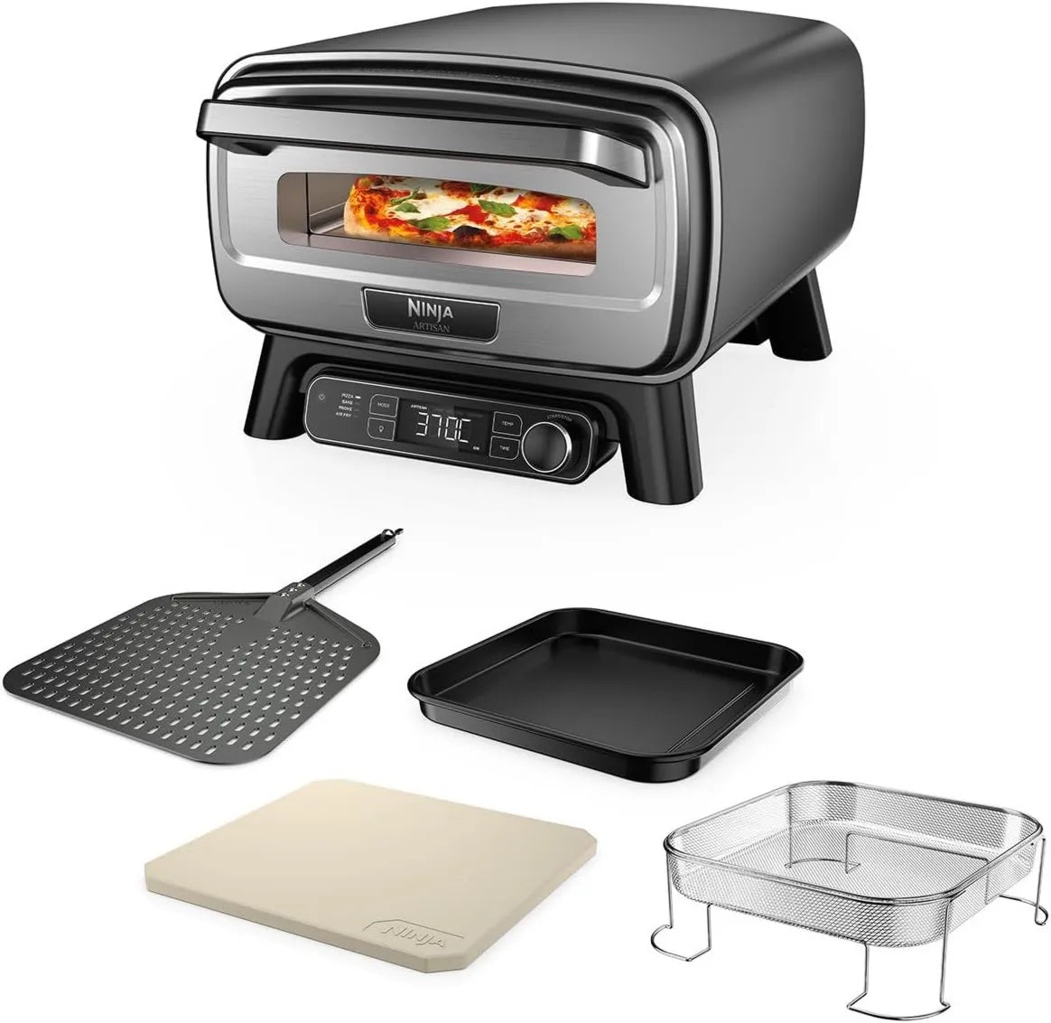 Ninja MO201EU piec do pizzy, 30 cm, 1,3 kg, Artisan Elektryczny piec do pizzy i frytkownica, 4 funkcje: Pizza, Smażenie beztłuszczowe