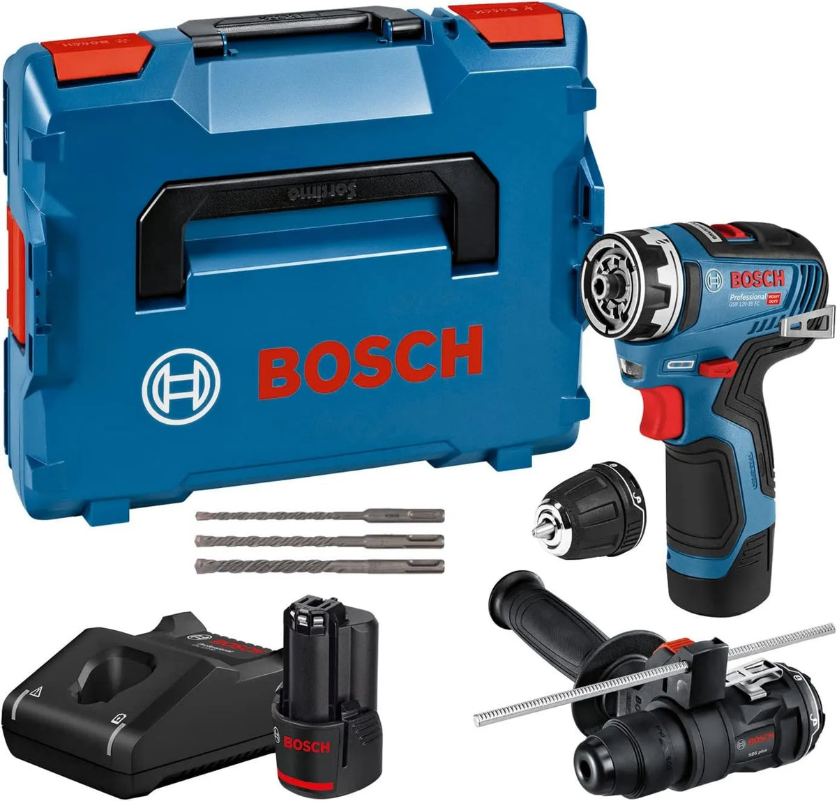Bosch wiertarka, 3,0 Ah, zasilanie akumulatorowe, 2 Nasadki FlexiClick, zestaw akcesoriów