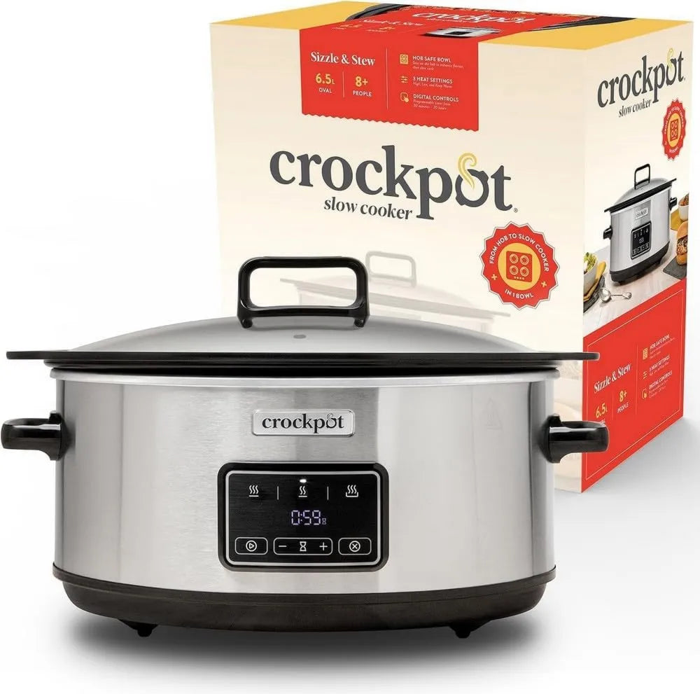 CSC112X płyta indukcyjna, 6,5 l, Stal nierdzewna, Cyfrowy garnek Crockpot Sizzle & Stew, Wyjmowana miska odpowiednia do płyt indukcyjnych