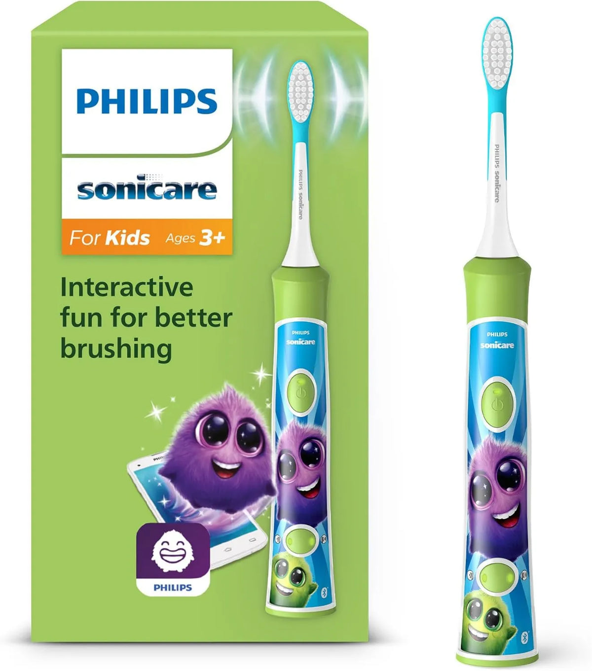 PHILIPS, HX6352 / 11 szczoteczka do zębów, czasomierz, aplikacja, płyta IPS, zielony, dla dzieci 3 lata i więcej HX6352/11