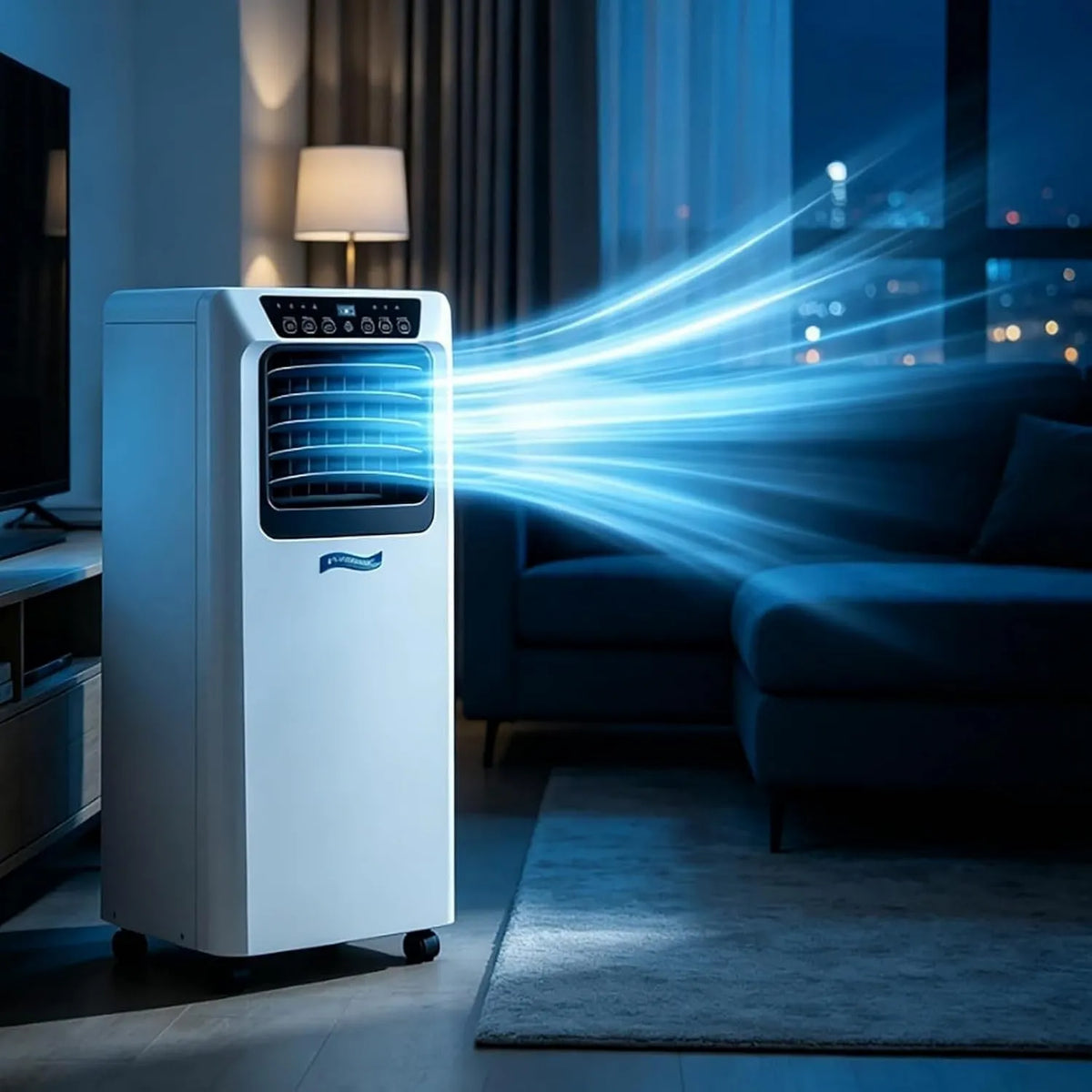 GIOFEOIK klimatyzator przenośny, 3- pin klimatyzator 7000btu, na zewnątrz, poruszające się koła, autonomiczny, cichy, pochodzi z Wielkiej Brytanii, z pilotem zdalnego sterowania dla recepcji pokoju. 3-pin