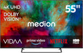 MEDION, Inteligentny telewizor MD855302, 55 cali, TV, HDR, dźwięk Dolby, Bluetooth, nagrywanie PVR, 138