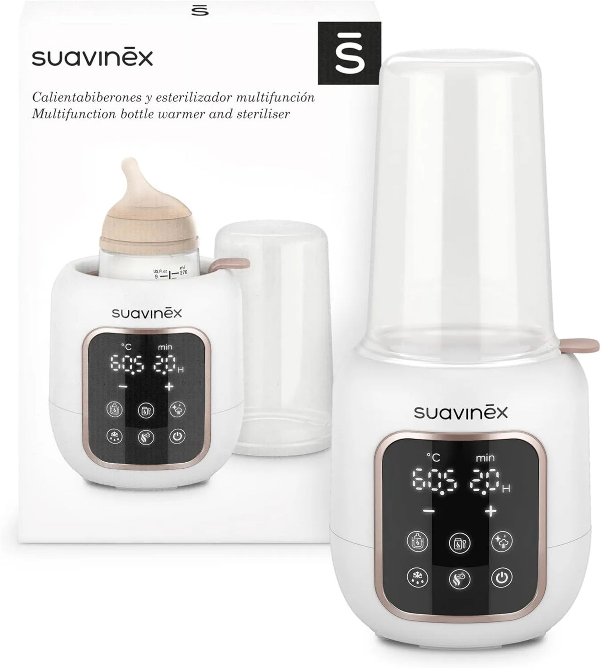 Suavinex, Sterylizator, elektryczne urządzenia do sterylizacji, rozmrażanie, 5 Modeli, funkcje grzewcze, białe, do mleka Macierz lub proszku