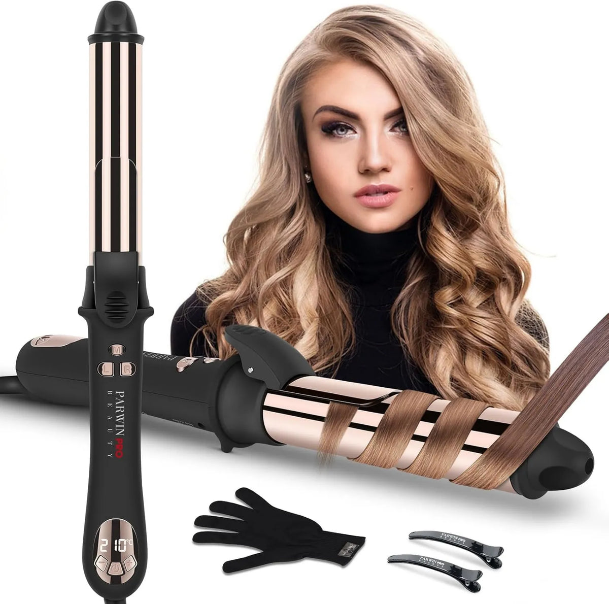 PARWIN PRO BEAUTY, Nano Tytan, Buckler do włosów, do automatycznego zaciskania, obrót 360 °, 25 mm Żelazko do buksowania, 120- 210°C, Żelazko