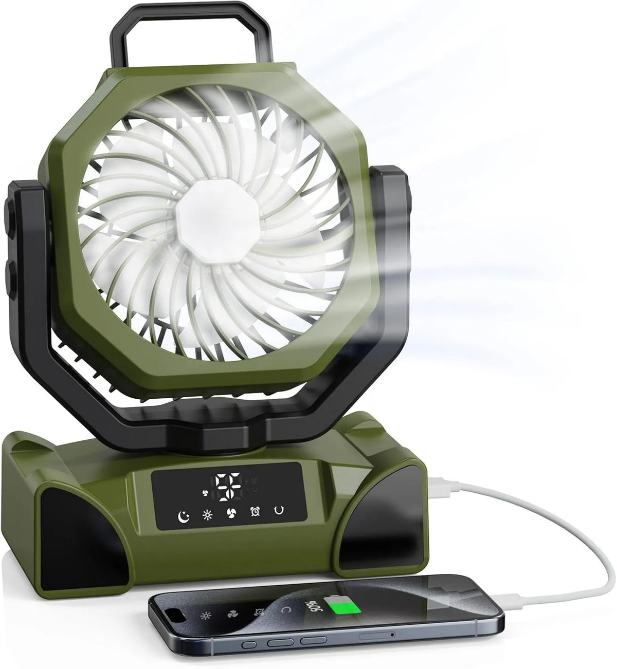 OUWANCH, Wentylator, licznik czasu, USB, kemping, LED światła, 5 prędkości