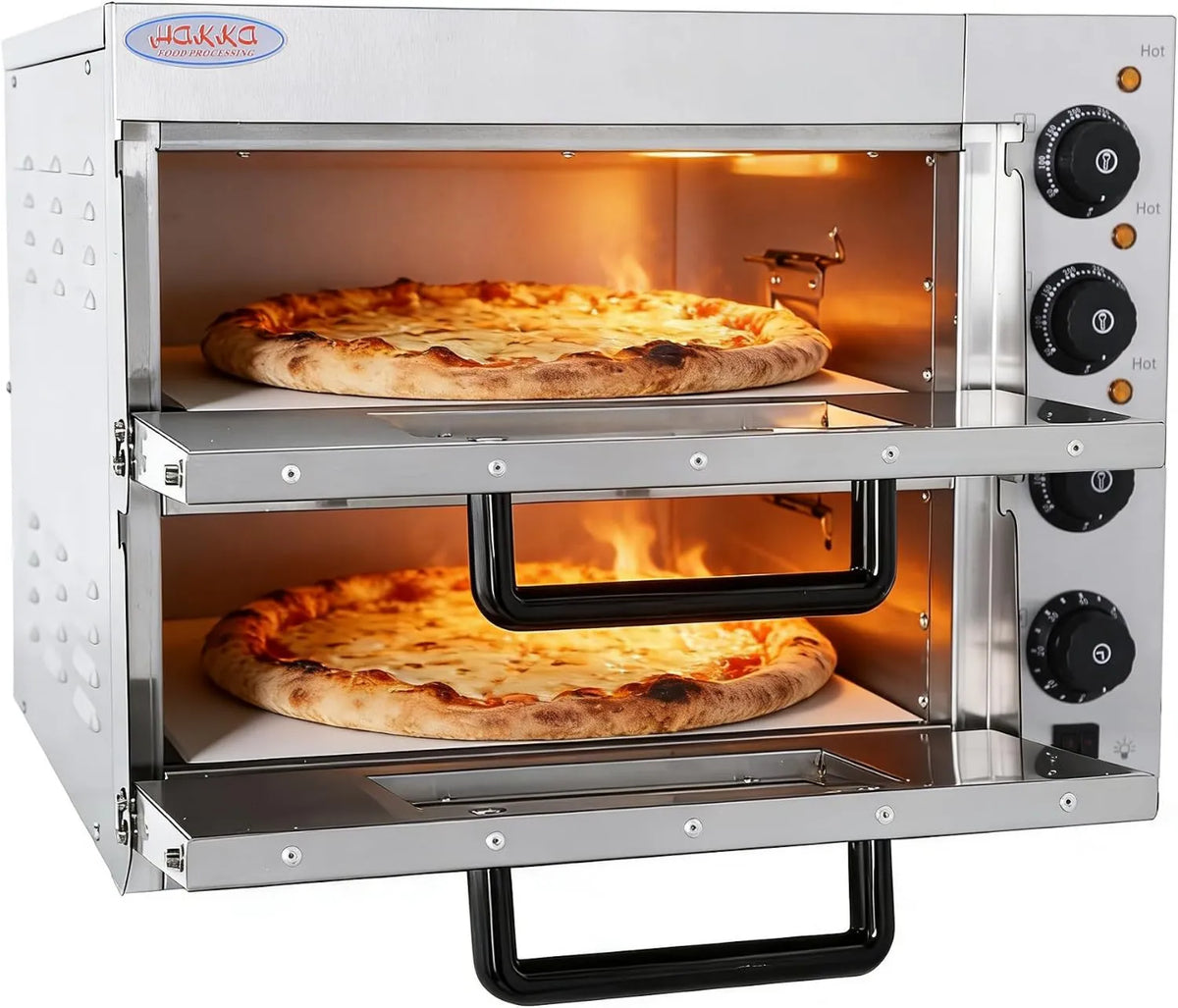 HAKKA FOOD PROCESSING piec do pizzy, Pizza piekarnik elektryczny, 40 cm, 3000 W, 50 do 350°C, licznik czasu, profesjonalny, restauracja, 0- 60 min, podwójna warstwa, piekarnia, Family Party