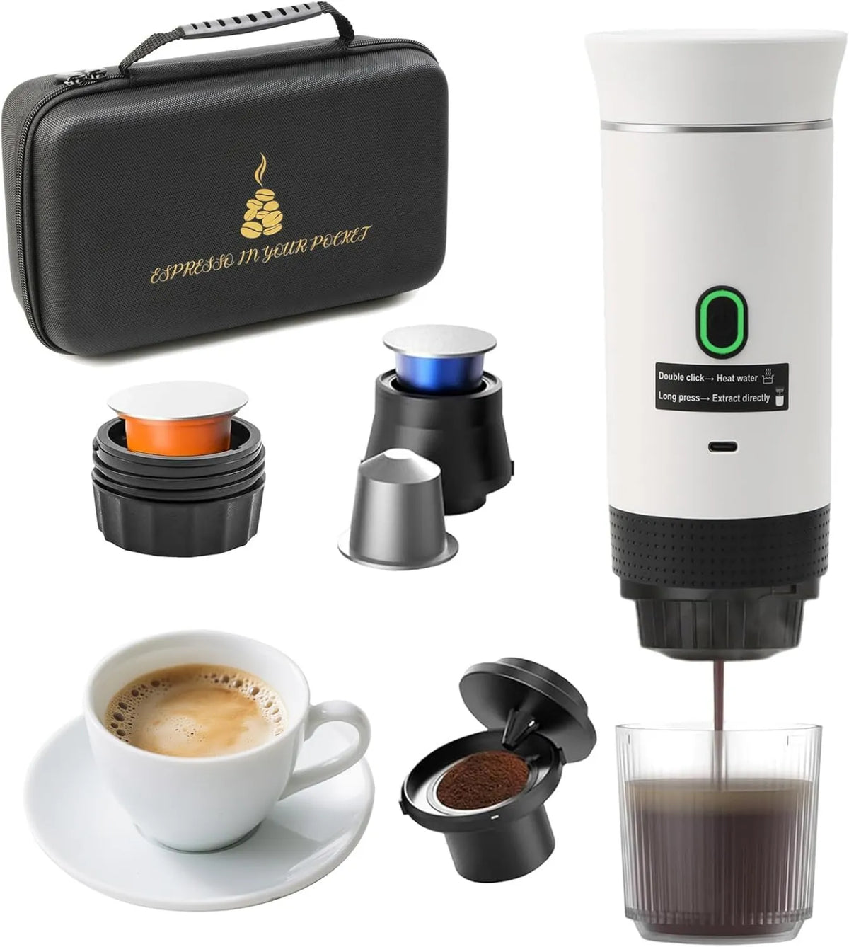 Jenmayt, Nespresso elektryczny ekspres do kawy, Ekspres do kawy Espresso Przenośne 15 Barów, USB, Kemping, USB Rechargible