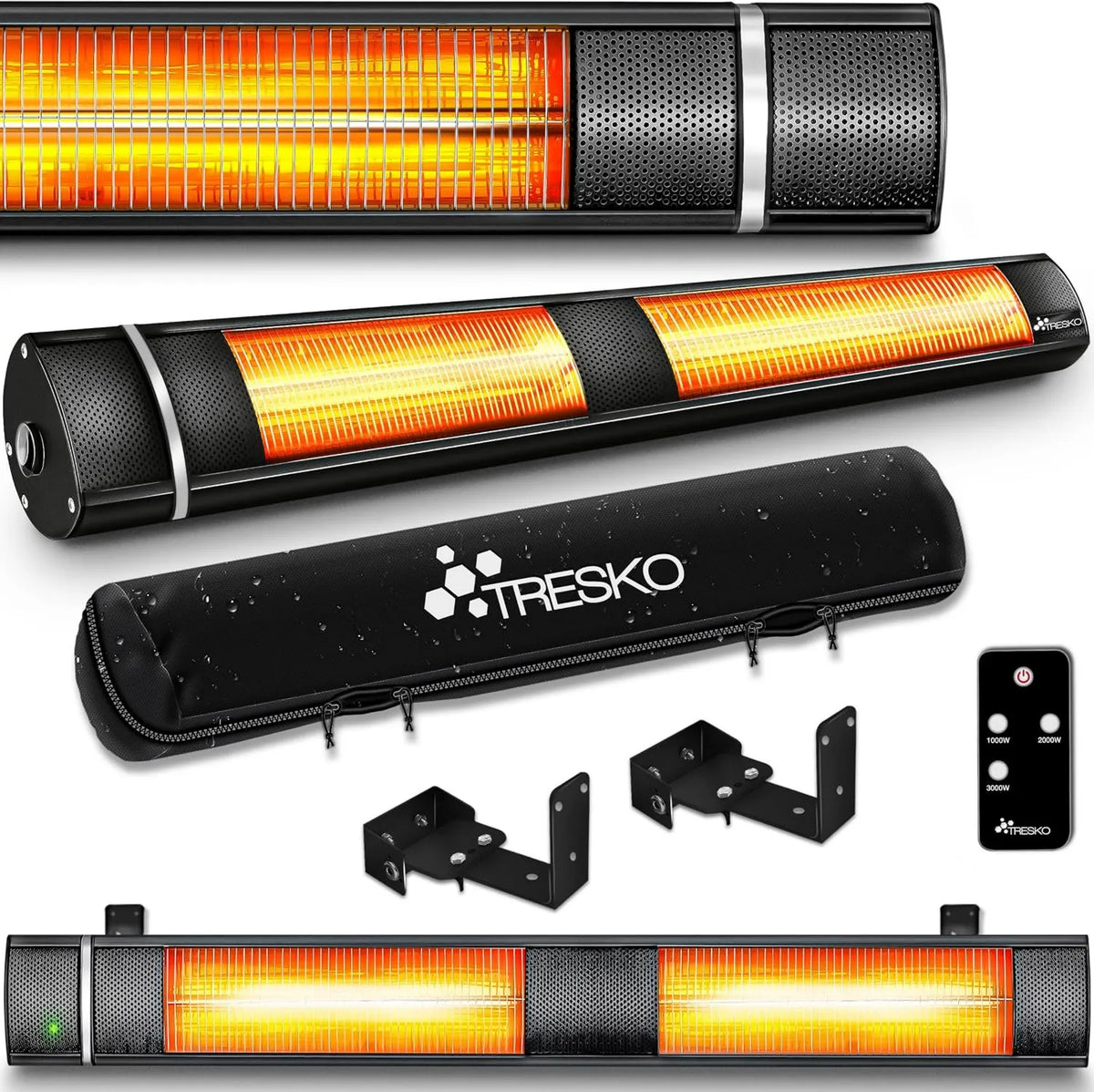 TRESKO, Elektryczny grzejnik, 3000 W, na zewnątrz, 3 poziomów, czarny