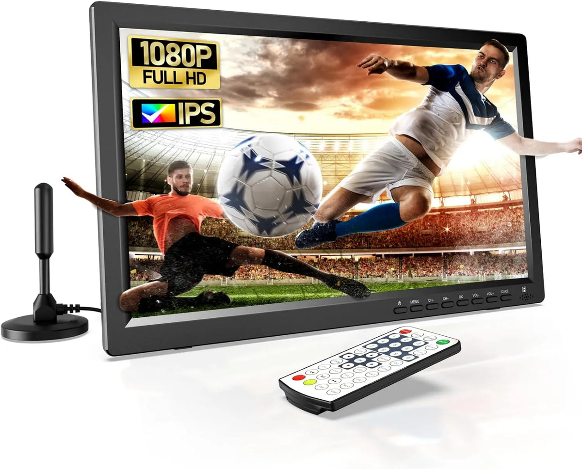 DVB-T2 telewizor Smart TV, 3000 mAh, Full HD, 1080p, DESOBRY Przenośny telewizor kempingowy 15,6 cala z akumulatorem 3000 mAh, wejście HDMI/USB/AV