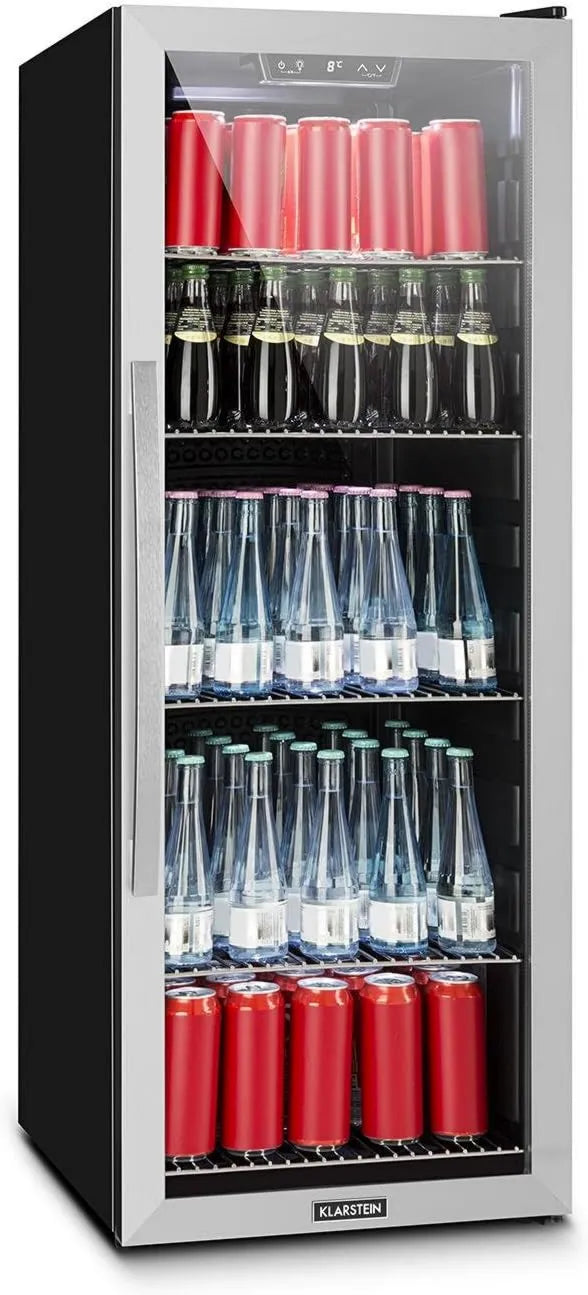 Klarstein lodówka, 201 l, 240 V, stal nierdzewna, Beersafe XL lodówka na napoje, szklane drzwi, oświetlenie wewnętrzne LED