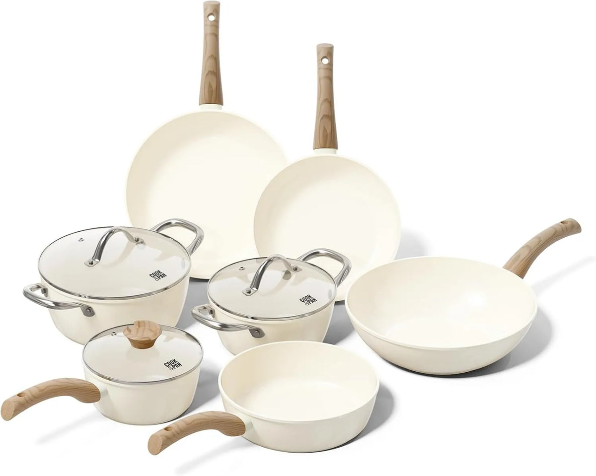 Cook and Pan, Bateria, bateria z patelni i patelni, powłoka nienakładająca się, 7 sztuk, aluminium, kuchnia 7 części - Indukcja