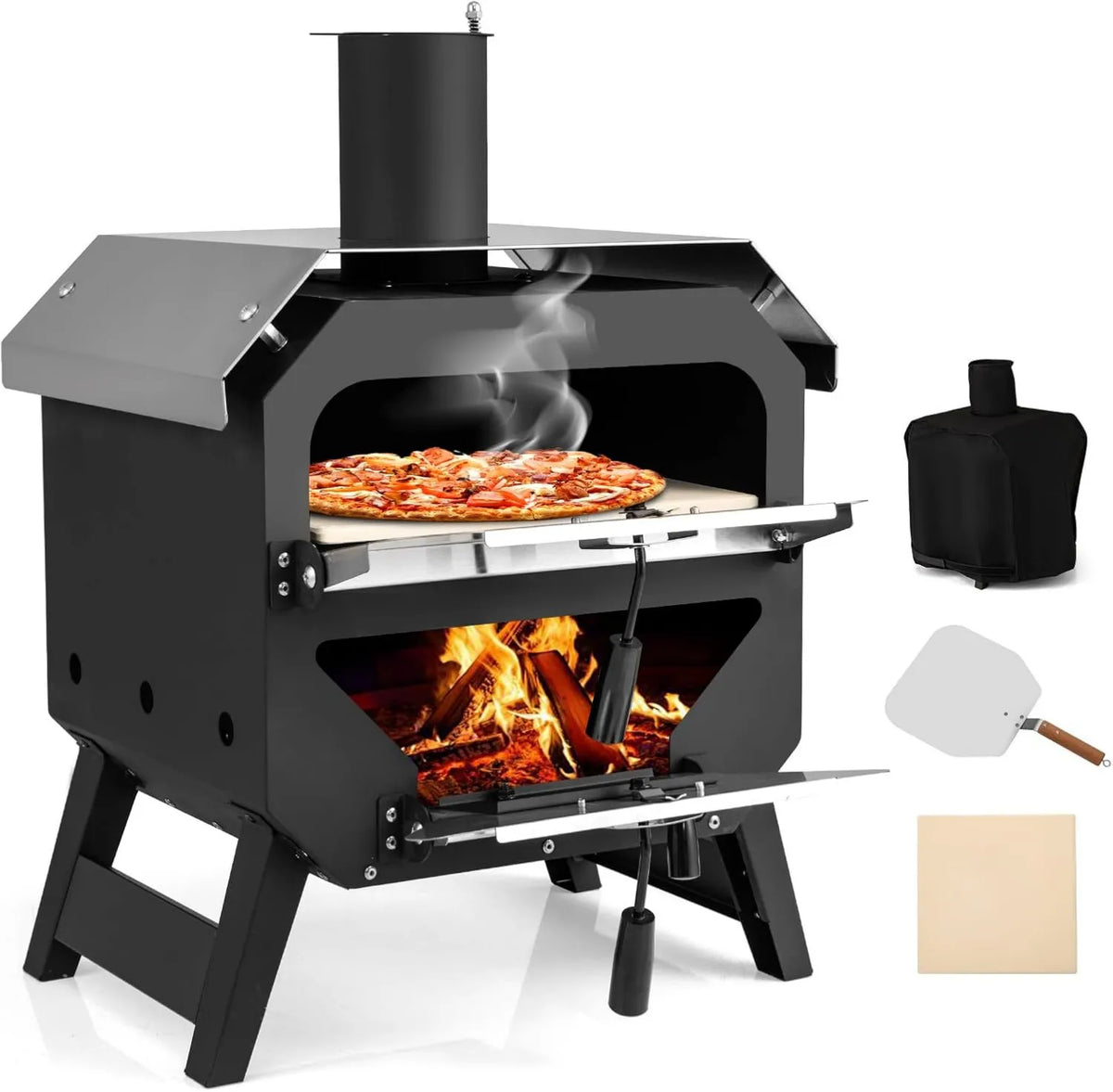 Piec do pizzy, 11 kg, 61 cm, 12,5 cm, KOMFOTTEU Piec do pizzy na zewnątrz, przenośny piec do pizzy z kamieniem do pizzy