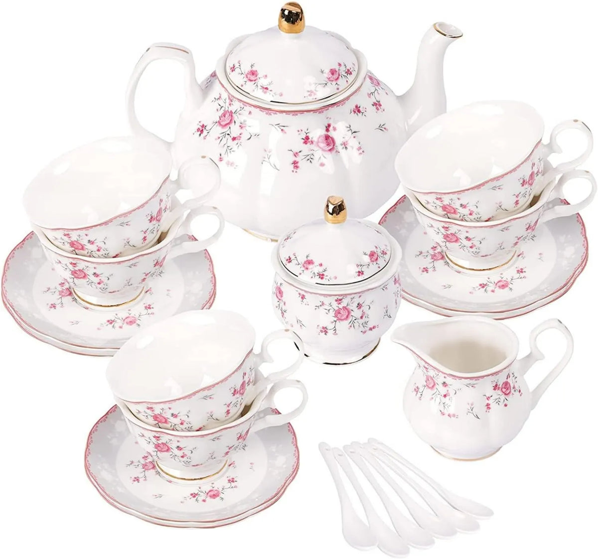 fanquare, Czerwona Róża, Porcelana Tea Service, Herbata 6 Ludzie, Herbata Cup i zestaw, Czajnik weselny śmietanka Pichet
