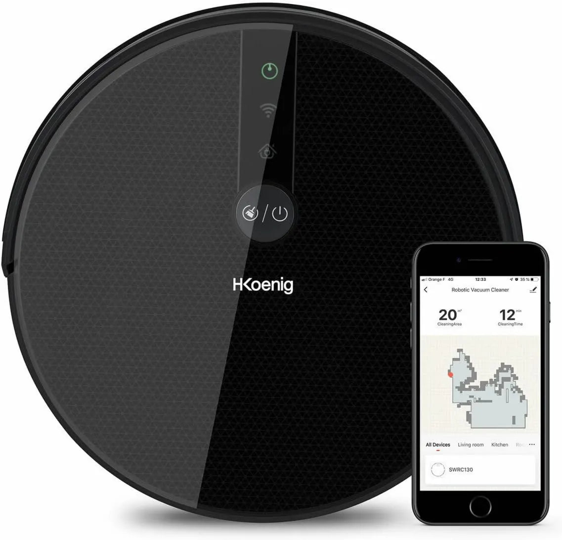 H.Koenig robot sprzątający, Odkurzacz, SWRC130 120min, samodzielny, Wi-Fi, tłumik, 4 cykle, filtr HEPA