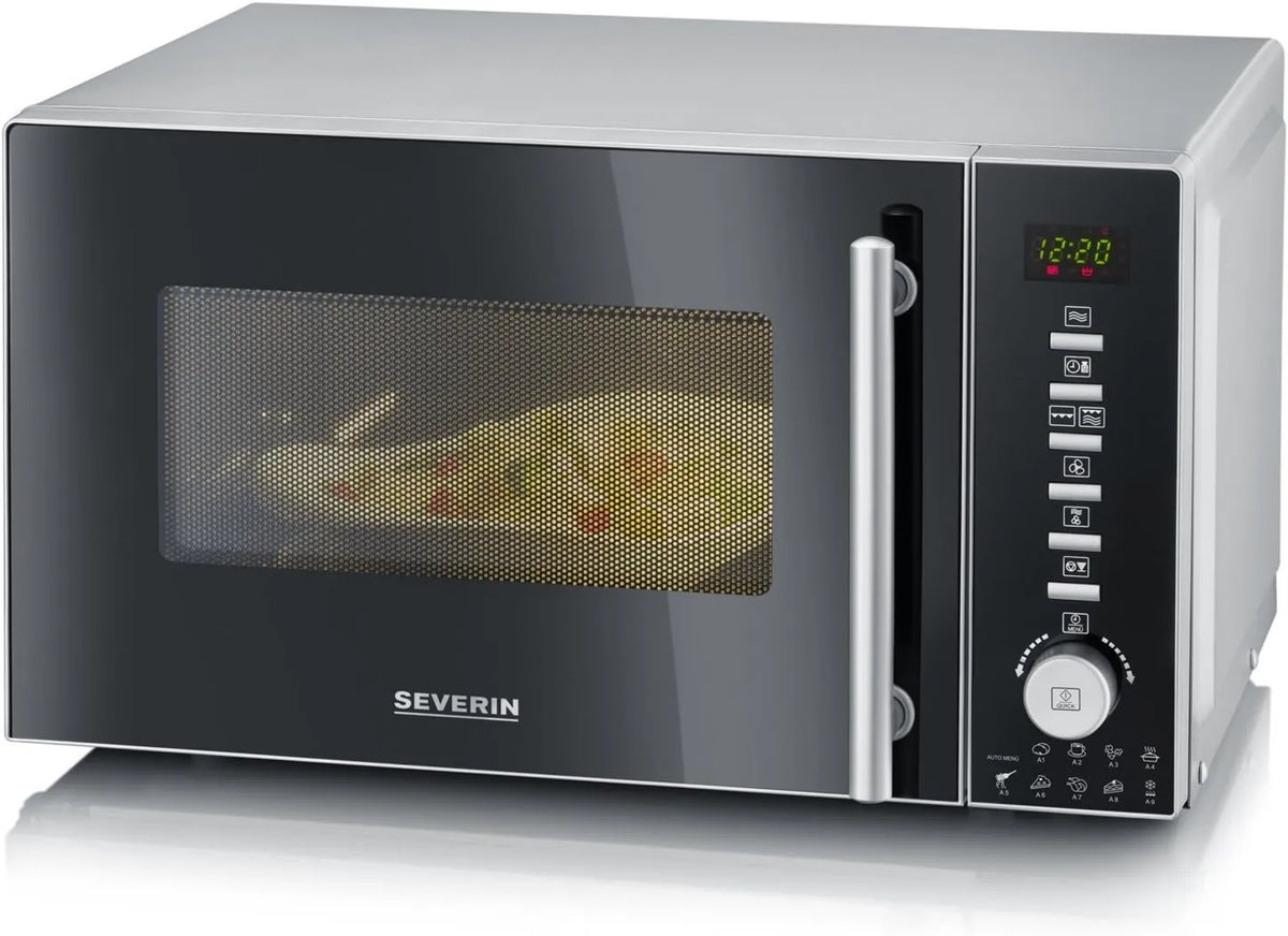 Severin, MW 7773 Kuchenka mikrofalowa, 20 l, 350 W, licznik czasu, grill, stal nierdzewna, czarny, licznik 95 min, czarny / Inox