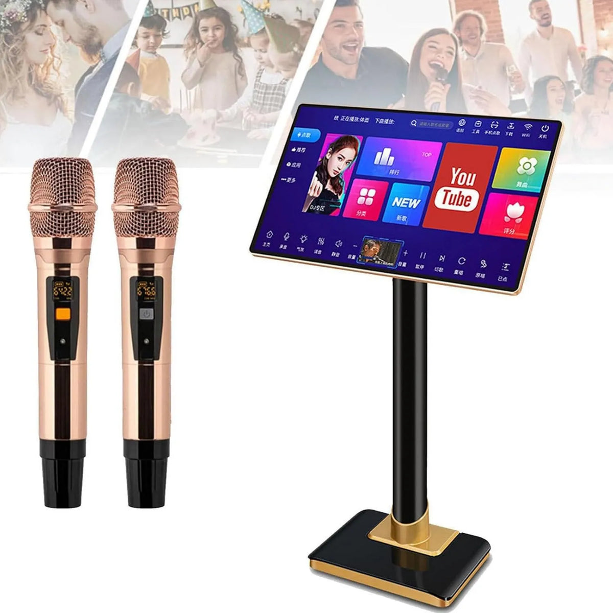 JIADUOFU, Model 19inch- 2TB, Wysoka Definicja 4k, Telefon Kontrola aplikacji, Karaoke Screen Maszyna Capacitive Tactile z 2 bezprzewodowy mikrofon 19inch-2TB