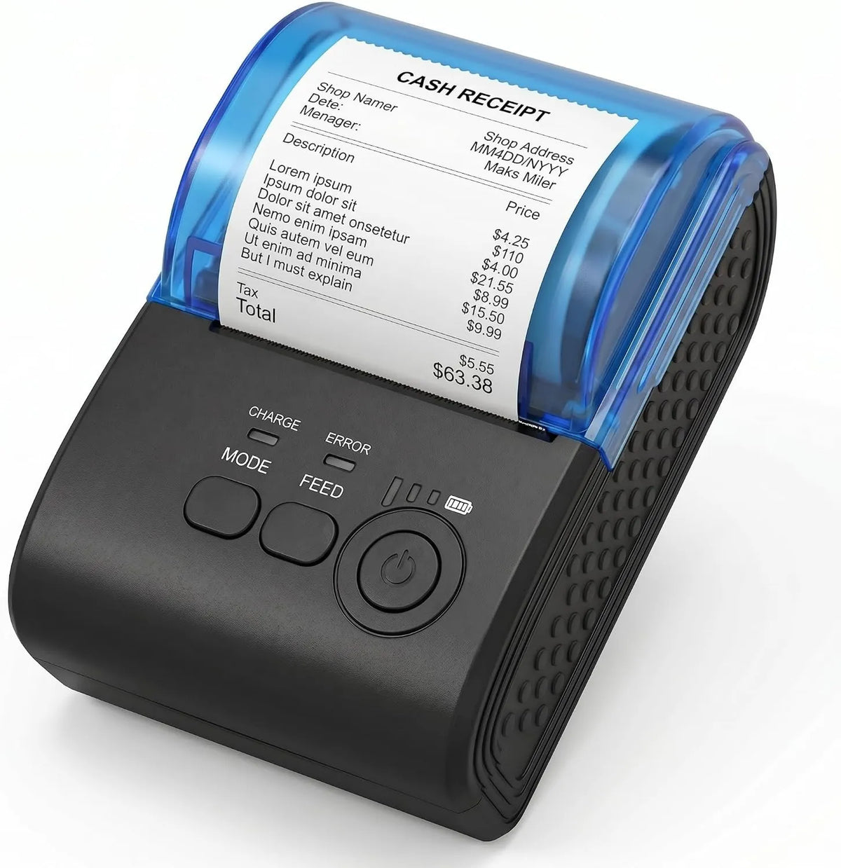Drukarka, 90 mm, 57 mm, 1500 mAh, łączność Bluetooth, zasilanie akumulatorowe, cicha praca