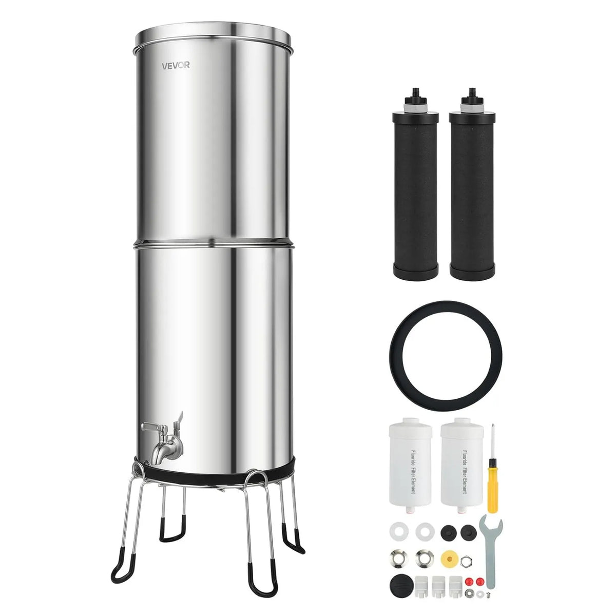 VEVOR, System filtracji wody przez Gravity 12, 3 l z 4 Filtrami Wodnymi, Aktywne Wnętrza Węgla i Przeciwfluor, na kempingu, Fontanna Filtra
