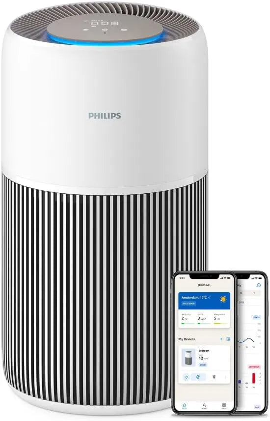 PHILIPS oczyszczacz powietrza, AC2210 / 10, 400 m3 / h, 13 dB, płyta IPS, biały, filtr HEPA NanoProtect + węgiel aktywny, do 104 m², aplikacja Air + AC2210/10