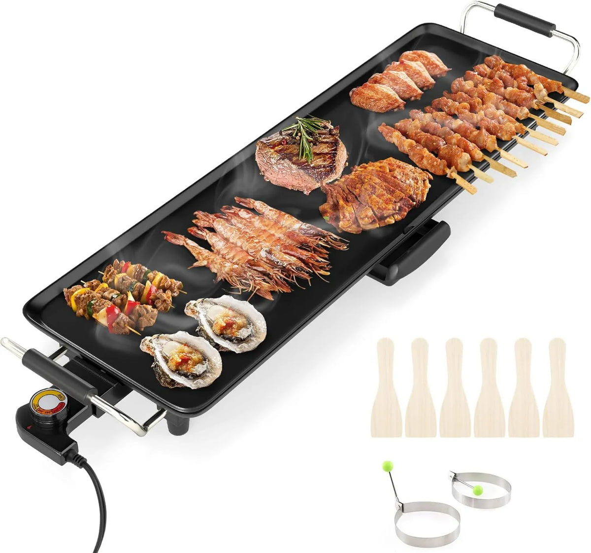 SOARS, XXL 1800 W Grill, Plancha, 68.7 X 22 CM, 1800 W, termostat, powłoka nienakładająca się, 2 strefy temperatur, dla 6- 8 osób