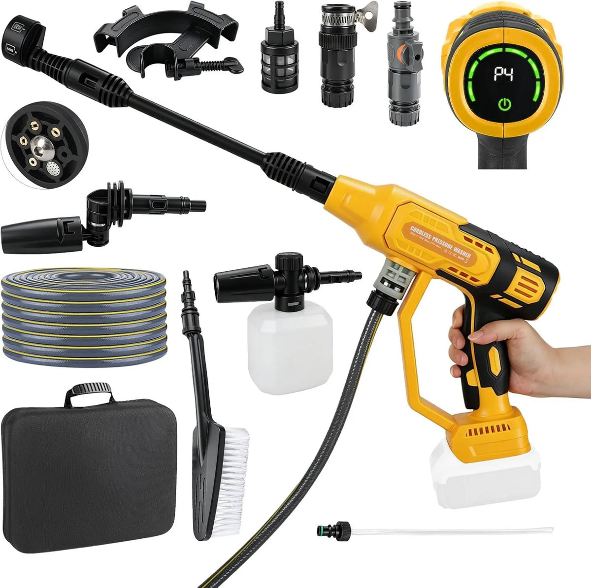 JOJOCY, DeWalt Wysokie czyszczenie ciśnieniowe, 20 V, przenośny czyszczący samochód bez miotły z dyszą 6 w 1, 20.000 obr. / min, 986 psi
