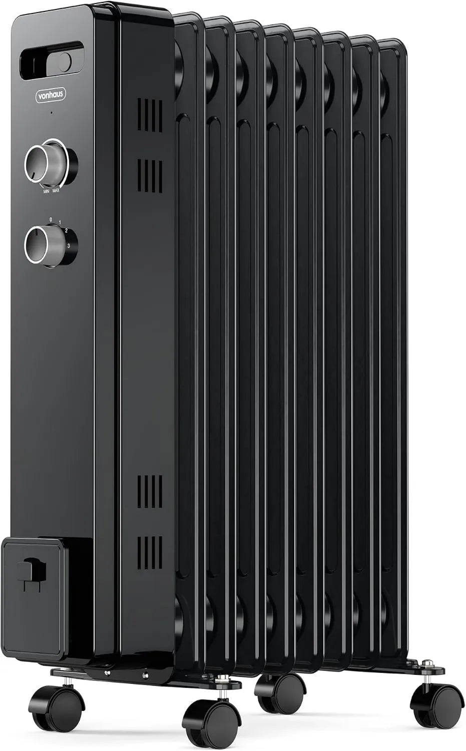 VonHaus grzejnik elektryczny, Inteligentny termostat, 2000 W, koła jezdne, czarny, Radiatora Łaźnia olejna 9 płetw, 3 Ustawienia grzewcze, 1, 5 m