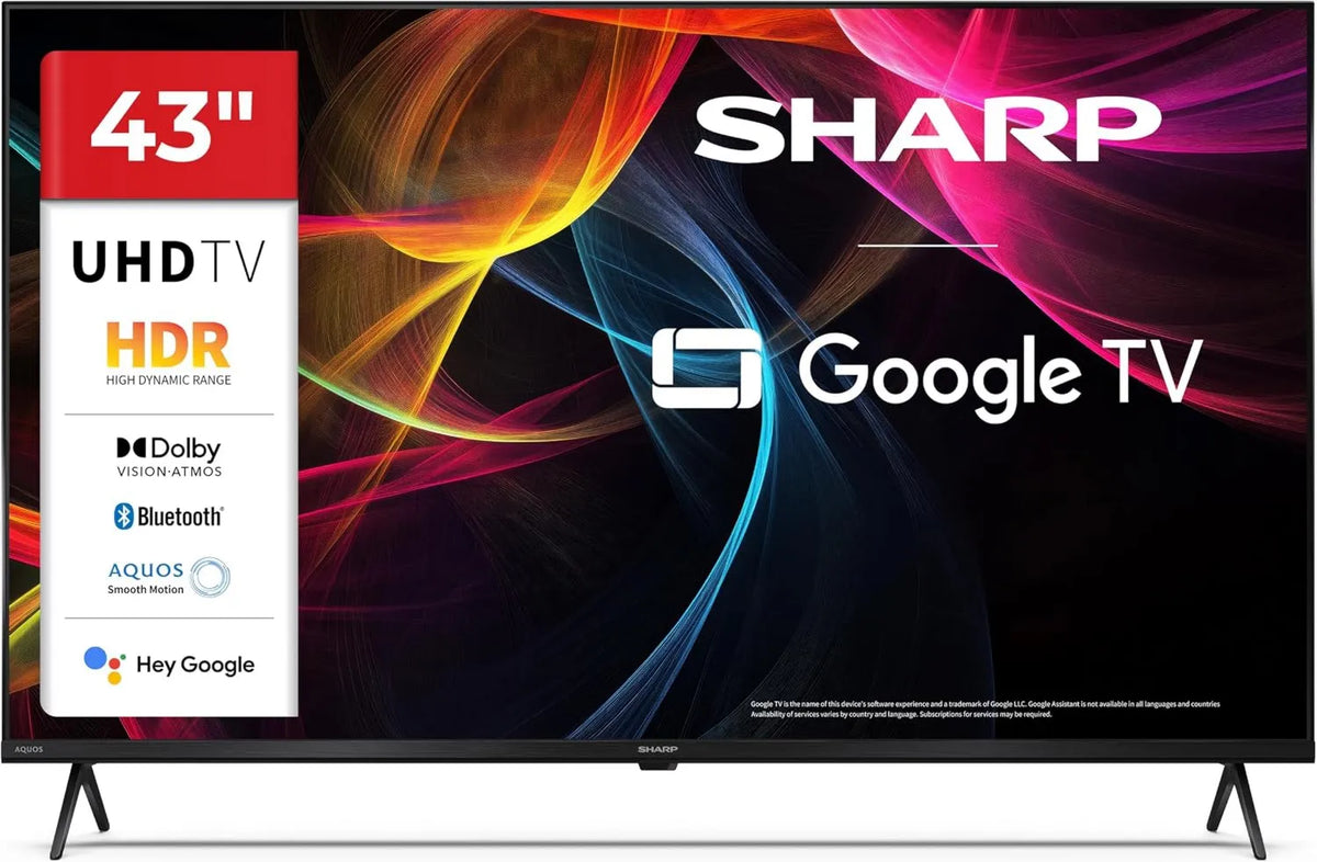 Sharp telewizor, Google 43HL4365E 2.1x4 Smart TV, 43 cali, 60 Hz, TV, 4K UHD, HDR, dźwięk Dolby, HDMI, USB, Bluetooth, czarny, Dolby Atmos 2x10 W, HDR10, USBx2