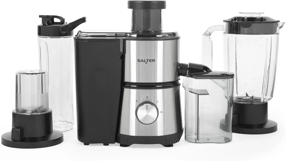 Salter, Mikser, 1 l, 4-in-1, Sport butelka 600 ml, pojemnik na sok 500 ml, Chipper Cup 30 g, Soku ekstraktor z dzbanka 1 l, 1.2 l 4-en-1