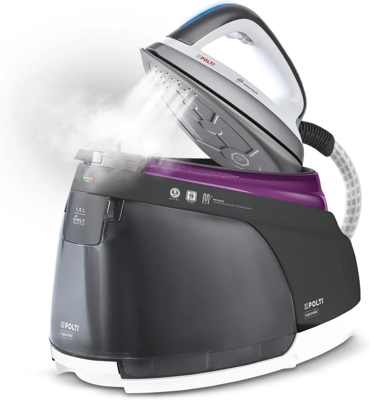 Polti generator pary, XT125C La Vaporella, parownia ze zbiornikiem, do nieograniczonego zakresu, ciśnienie 8 barów, 2 630 W mocy, 1, 5 l zbiornika, funkcja ECO