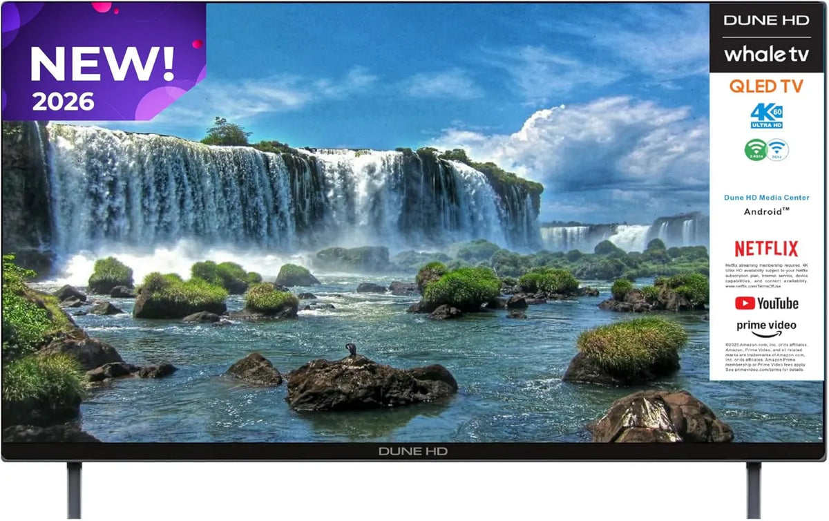 Dune HD telewizor, Inteligentny, 55 cali, TV, 4K UHD, QLED, HDR, Android OS, Quantum Dot Technology, HDR10 HLG, 2026, 2 + 16, Trzy tunele DVB- T / T2, S2, Whale OS DVB-T/T2