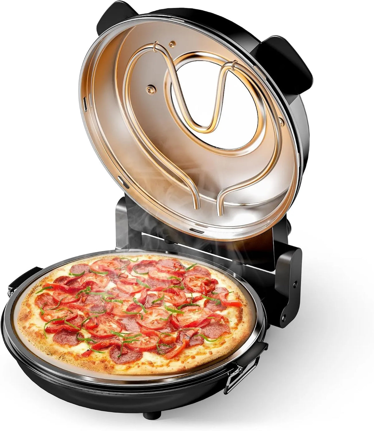 WilTec piec do pizzy, Elektryczny, 360 x 360 x 180 mm, zegar, kompaktowy, ceramiczny kamienny talerz Ø 32 mm, 400°C max, 2 elementy grzewcze i licznik