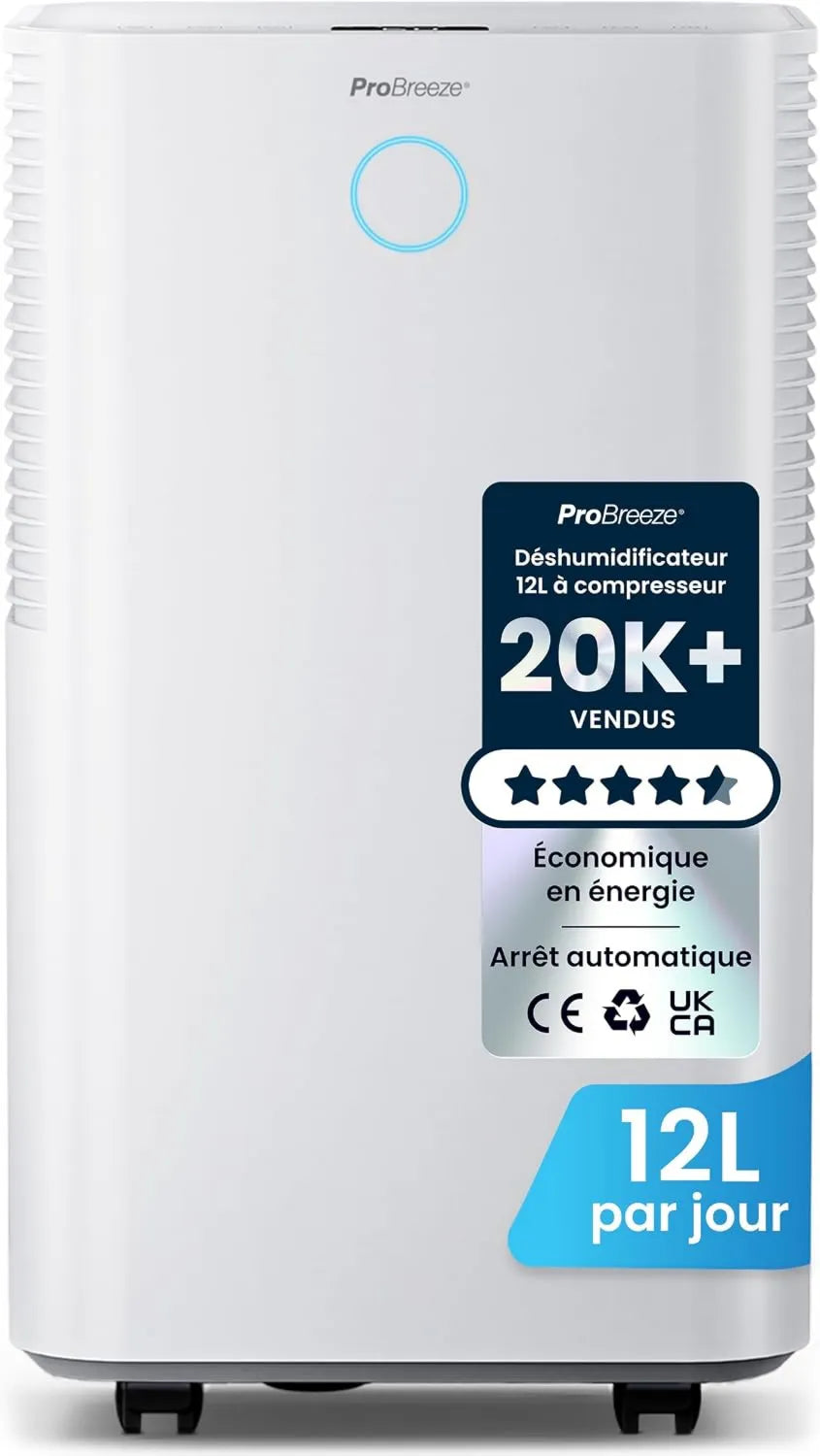 Pro Breeze osuszacz powietrza, Denawilżecz, 12 l, minutnik, tryb nocny i czasowy 24 godziny, dzień z automatycznym czujnikiem wilgoci, suszenie liniowe, ciągła odwadnianie