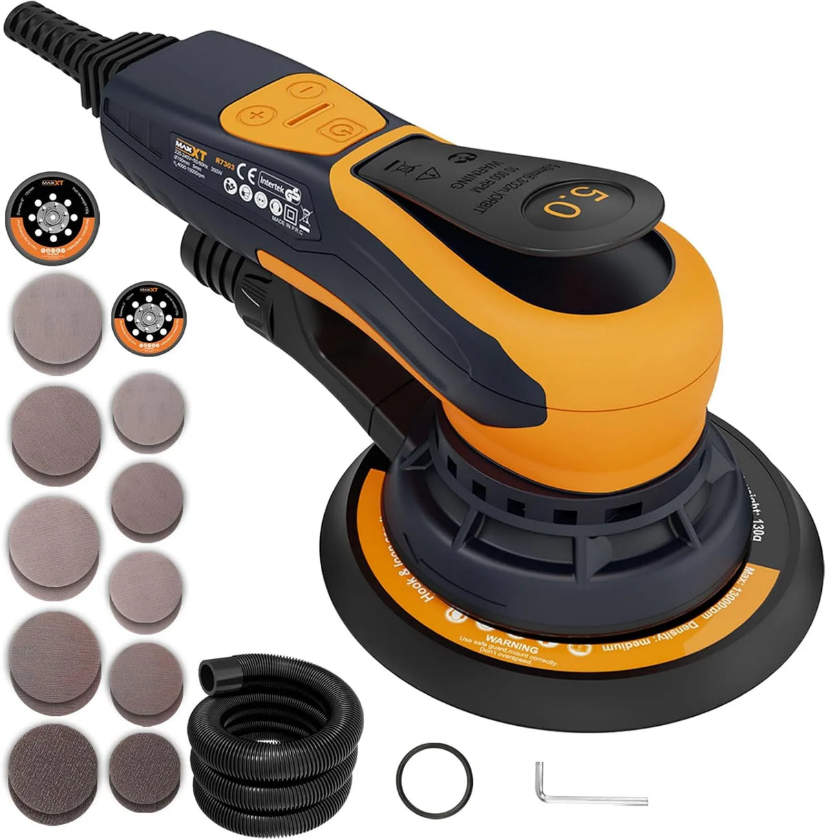 MAXXT, Automatyczne parowanie - 2 arkusze 20 arkuszy, Hamulec, 350 W bezszczotkowy piasek orbitalny, dysk 150 mm i 125 mm, 5 mm piasek drewniany 4000- 10000 obr. / min, 5, 0 mm automatique-2s
