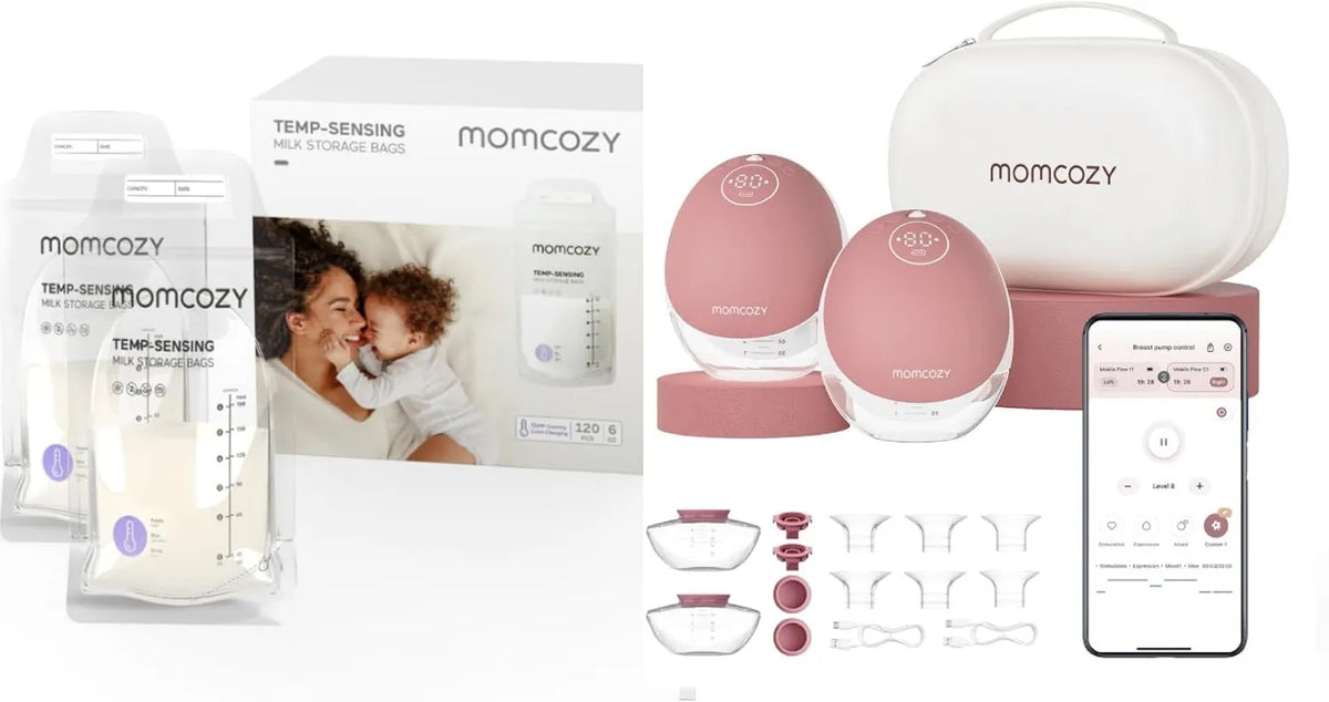 momcozy, Pompa do mleka, pompa do karmienia piersią, przenośne, czerwone, Momcoy mroźnicze torby mleko matki 180 mL, 24 mm, M9 Ulepszony