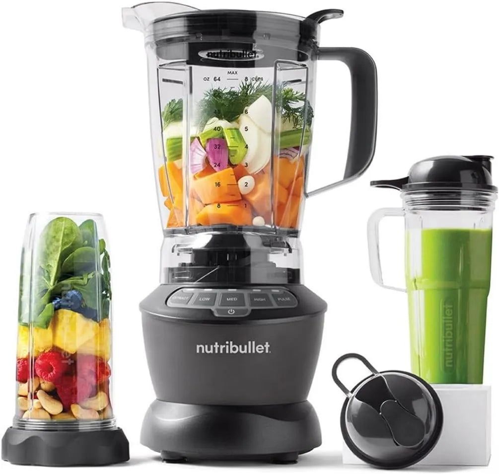 NutriBullet blender kielichowy, Mikser, 1, 8 l, 1200 W, szary, 2 składane pokrywy do Go i 1, 3 kubki o różnych rozmiarach