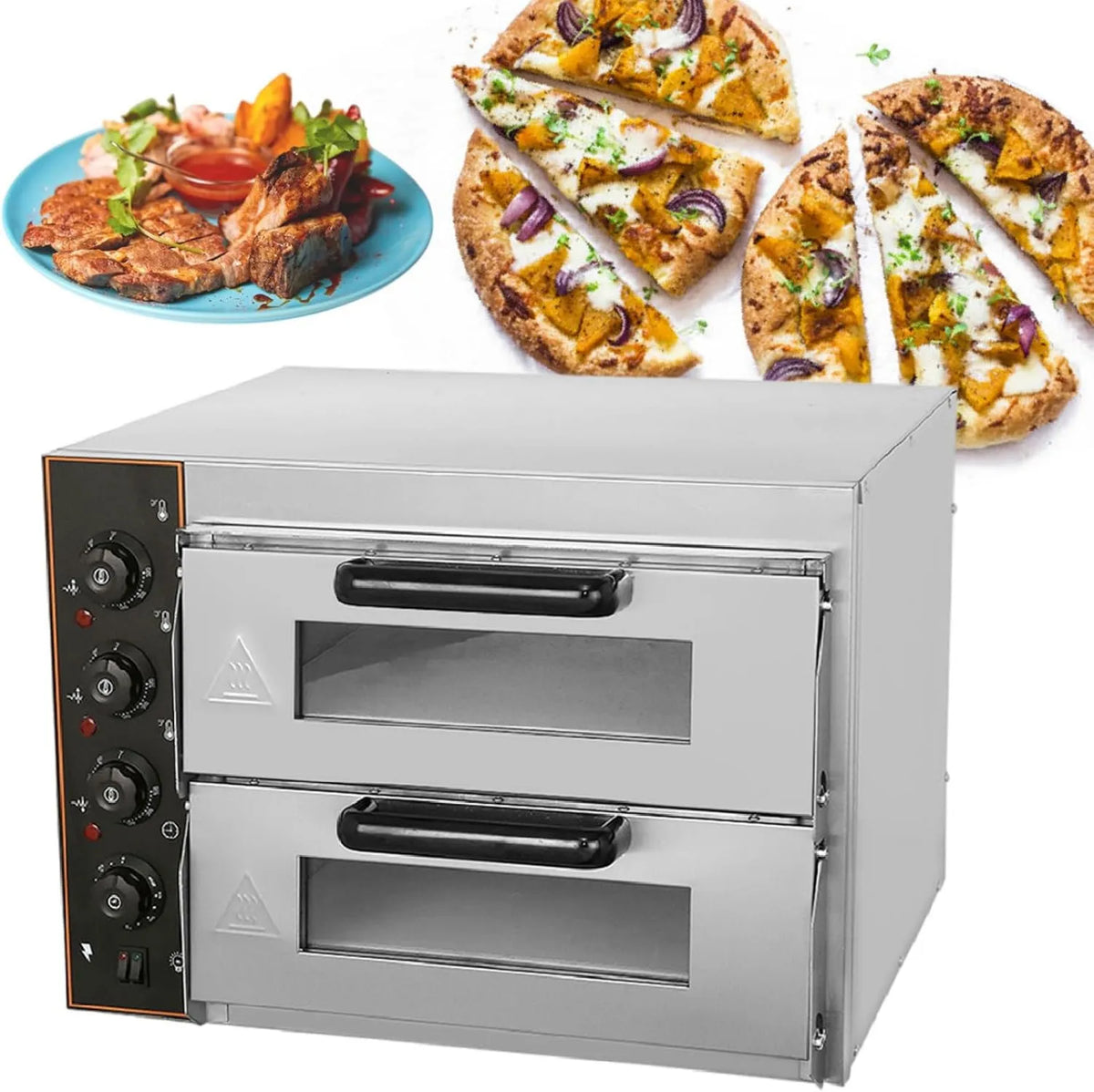 XEEAOFE piec do pizzy, Elektryczny, 16 cali, 220 V, licznik czasu, profesjonalny, stal nierdzewna, Podwójna Pizza elektryczna warstwa