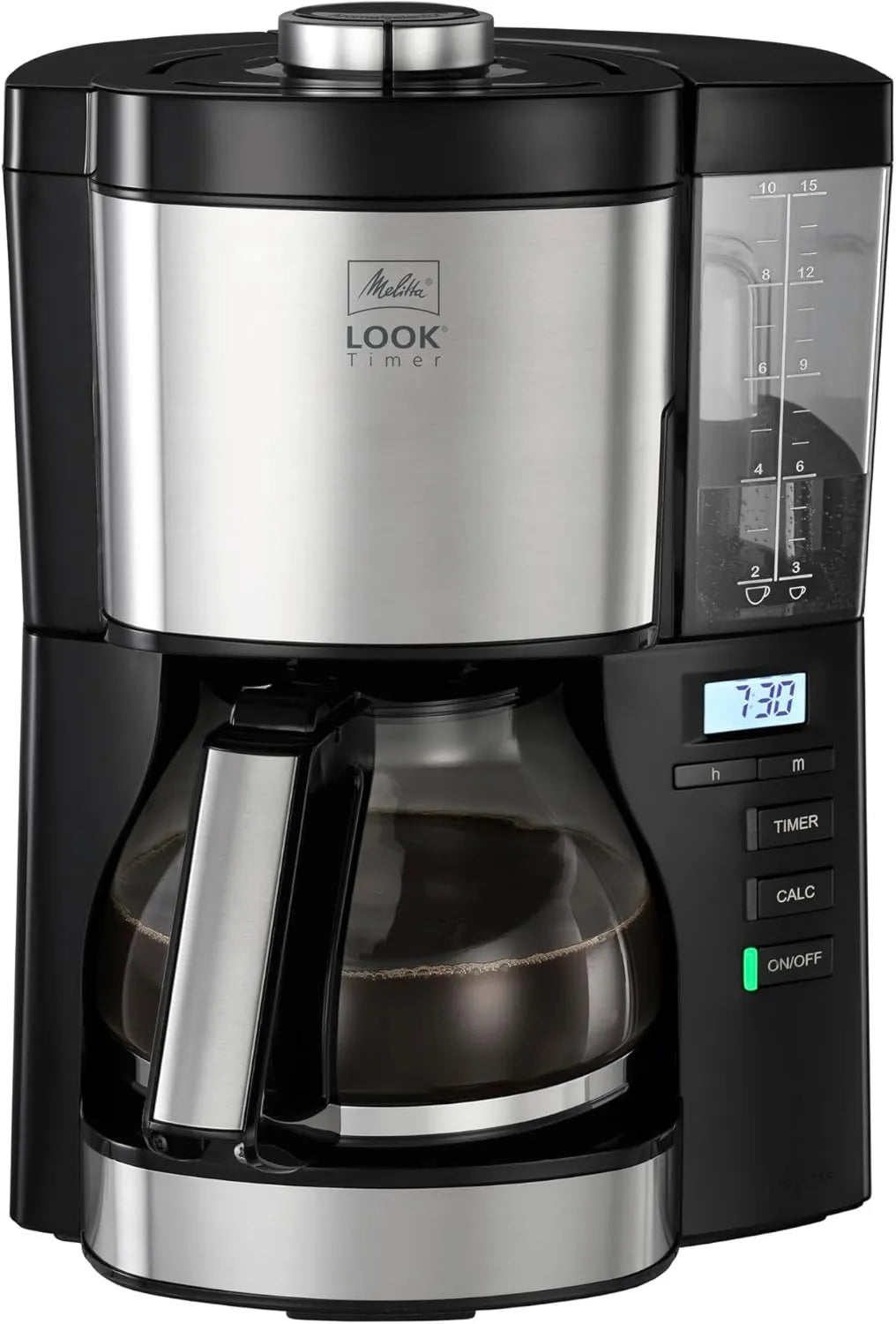 Melitta, Elektryczny ekspres do kawy, 1, 25 l, 08, 1080 W, licznik czasu, czarny, 10 kubków, uchwyt filtra 1x4, funkcja licznika czasu