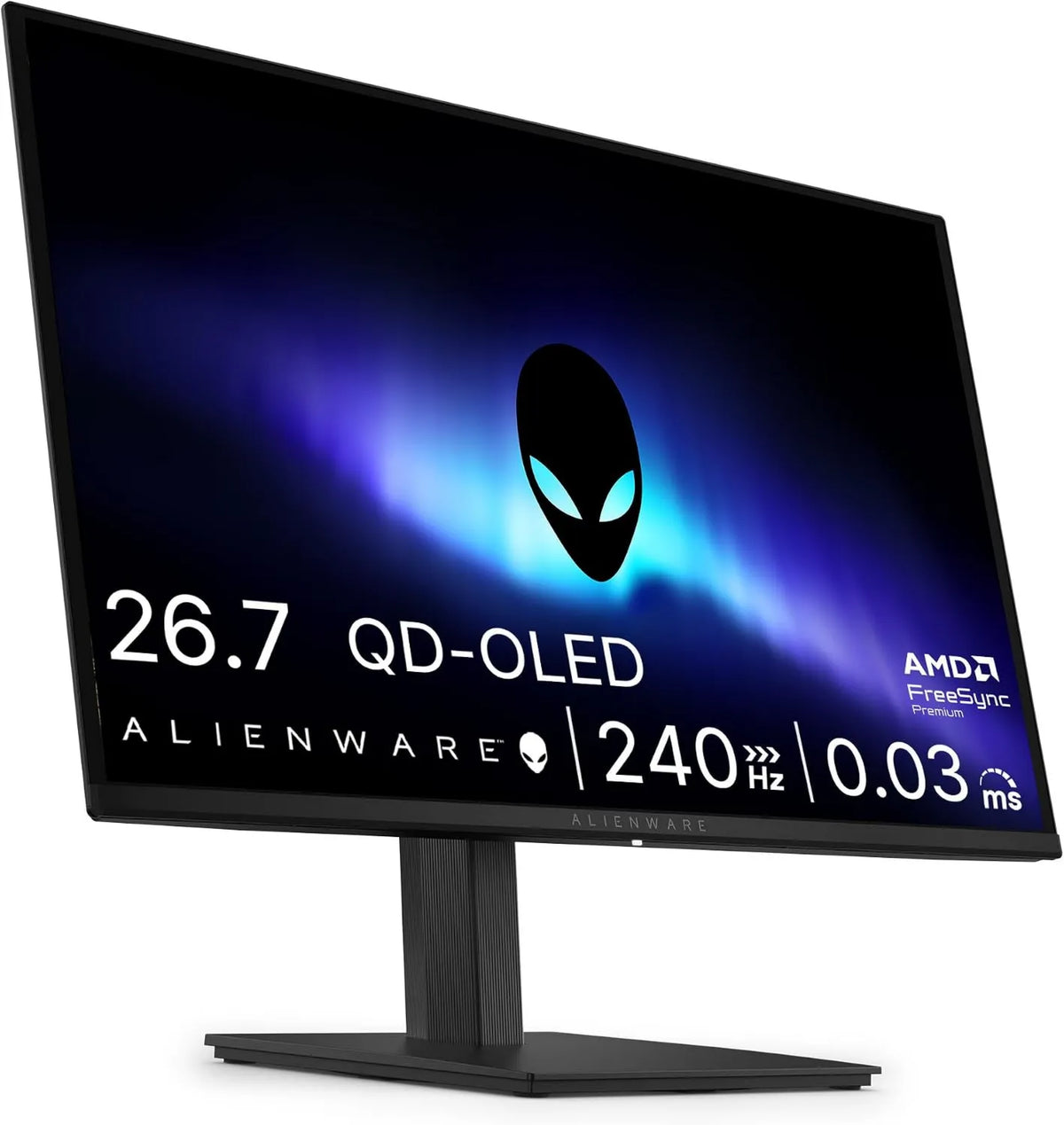 Alienware monitor komputerowy, Monitor AW2726DM DCI- P3, 0, 03 ms, 240 Hz, konfiguracja gier, HDR, OLED, HDMI, PC wyświetlacz, HDR10, 3-letnia gwarancja, AMD FreeSync Premium, 99% DCI-P3