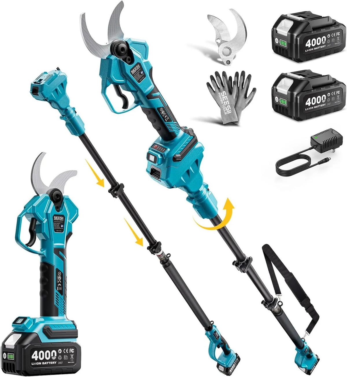 Seesii, 2- in-1 SK5 Silnik, 40 mm, 4, 5 m, bezprzewodowy, do ogrodu i Vergera, 2-en-1